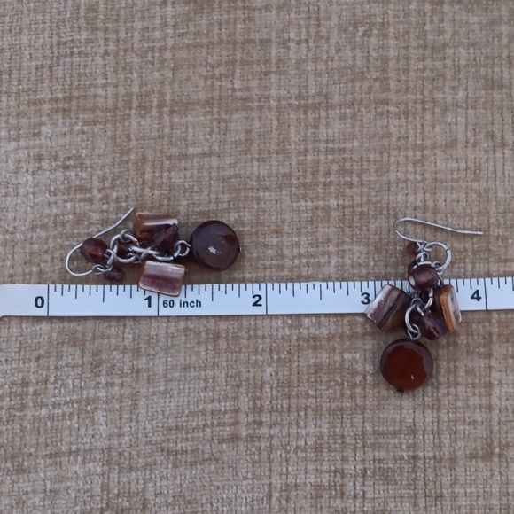 Multi Colored Brown Stone/Glass Dangle Earrings - Picture 2 of 9